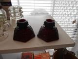 Set of cape cod ruby red candlesticks