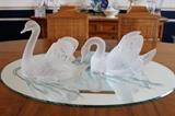 Lalique France frosted crystal “Miroir Cygnes” figurines on etched mirror pond base, circa 1980s