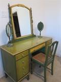 Stickley Bros. Quaint Furniture of Character Arts & Crafts painted desk and chair, late 1920s