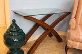 Mid Century Modern style console, lamp tables and matching coffee table with beveled glass tops
