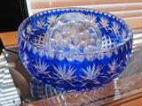 Blue cut-to-clear crystal bowl