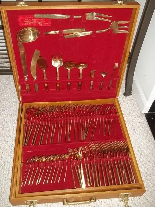 bronze plated flatware and chest