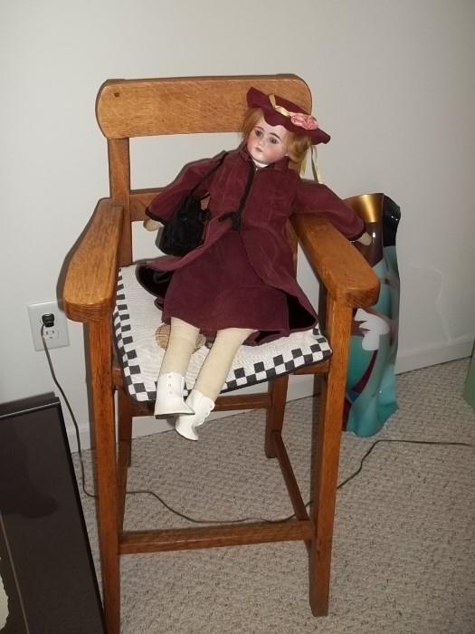 vintage doll chair and antique doll