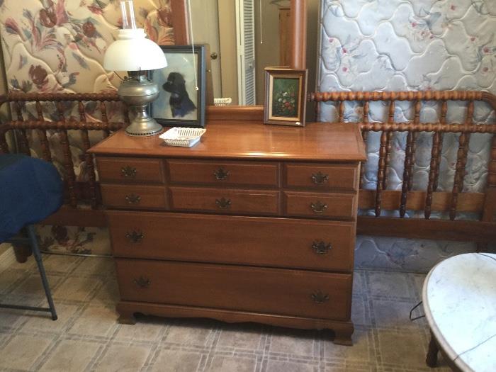 2 twin Jennylind antiqued twin beds and a dresser.  Beds will bed priced at $60 each and $100