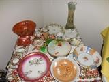 Hand Painted Decorative Plates. Carnival Glass. Cups/Saucers