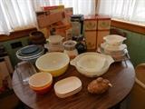 Vintage Kitchen. Pyrex Cinderella Bowls,Corning Ware Blue Cornflower, Pyrex Primary Yellow, Red.Corning Ware Spice O life