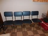 4 Mid Century Dinette Chairs.Chrome Base.Dark Blue Vinyl Seats