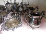 Etched Quadruplate Creamer,Sugar, 1800's