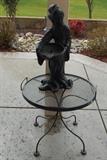 Outdoor round metal mesh top table.  Gisha yard decor