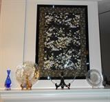 Fabric designed art also shown candlewick plate and glassware