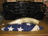 BULL  HORN, BOOM BOX, AMERICAN SOLDIERS FLAG