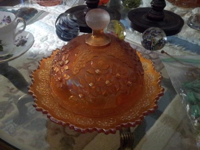 MARIGOLD CARNIVAL DOMED BUTTER DISH