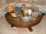 Oak Pedistol base coctail table w/glass top