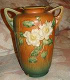 Roseville Pottery white rose vase w/chip