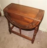 C/1930’s English Walnut drop side table with Carving