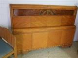 ~ C/1930’s Art Deco Waterfall bedroom set includes Highboy, Vanity w/mirror and bench and full size bed 