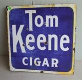 ~ C/1920 Blue and White porcelain flange sing for Tom Keene Cigars 