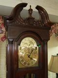~ Dated 1976 Nice Large Howard Miller Grandfather Clock w/West Minister chimes, Walnut Chippendale style, 3 weight, beveled glass 