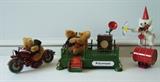 ~ 3 Hermann mechanical bear group toys including: Bear on a barrel, Bears waltzing on stage (Musical) and Bear on motorcycle