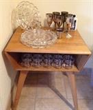 Heywood Wakefield Side Table, International Silver Co Goblets, Crystal/Cut Glass Cake Plates