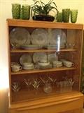 Heywood Wakefield China Cabinet, Vintage Heritage by Fransican Family China, Vintage Green Glass Goblets