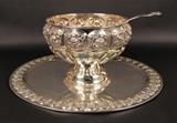 AVA Mexico Monumental Sterling Silver Punchbowl,
Ladle and Tray, 20th C.,