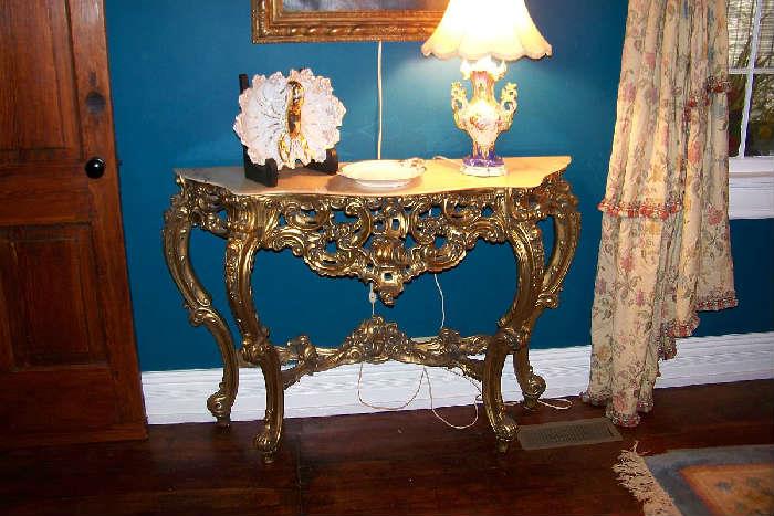Marble top console in the dining room