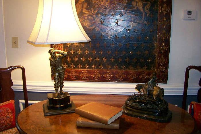 Spelter lamp - one of a pair (although they are individually priced).  The bronze figure is my P.J. Mene