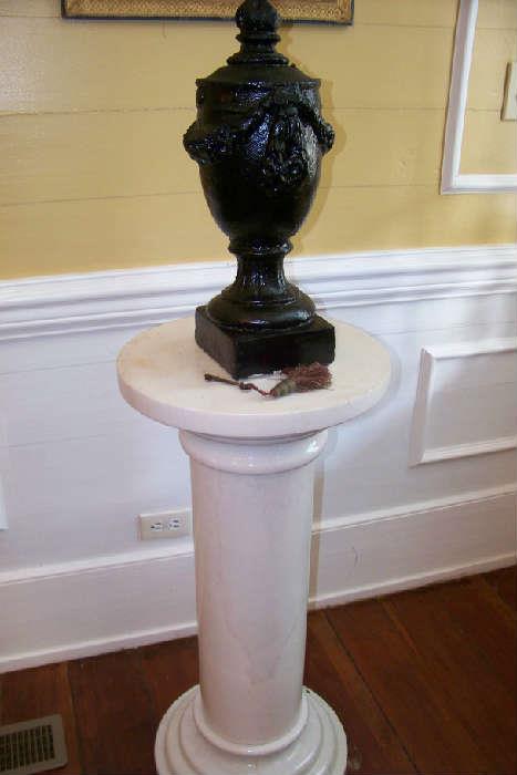 One of a pair of white marble columns 