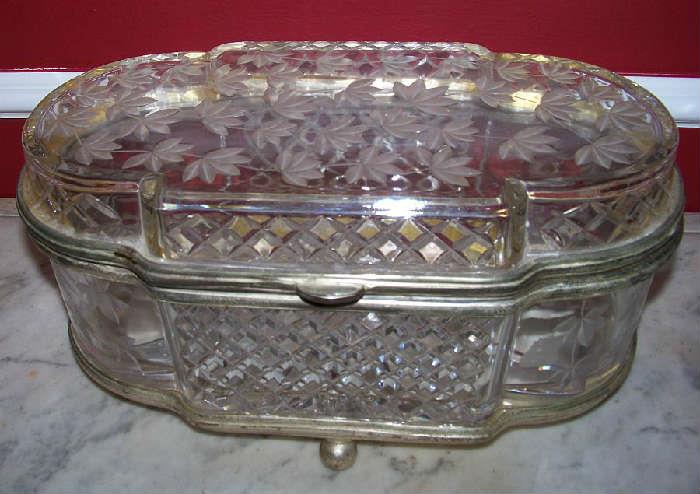 Gorgeous large glass box with frosted etching on the lid and sides