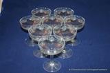 8 etched glass vintage sherbet/ champagne glasses. These are in fine condition - one barely perceptible rough edge. These are sparkling - they don't have spots on them!