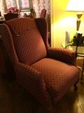          Wing back recliner; glass top end table