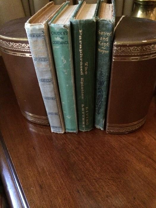           Leather book ends; very old books