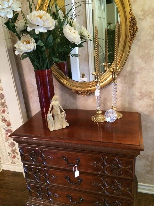       Extra nice 3 drawer chest; gold oval mirror