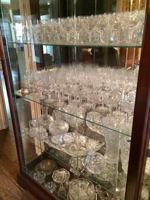  Display cabinet of cut glass, crystal, & glassware