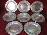 Set of 8 Kirk and Sons Repousse Sterling Silver Plates