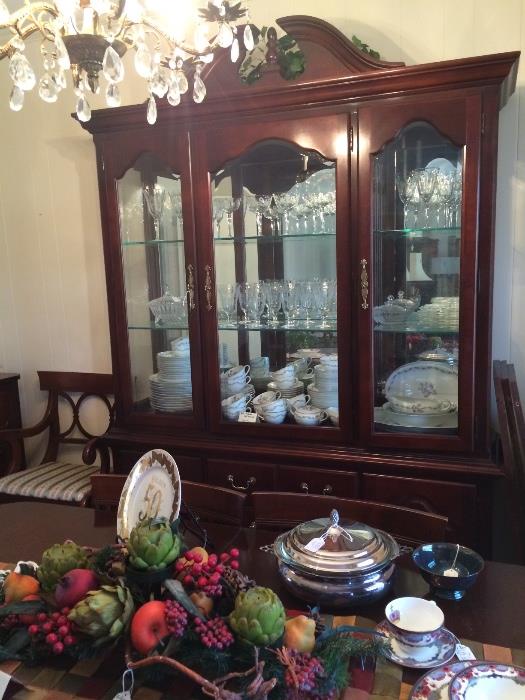              Lovely china cabinet, crystal, and china