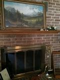           Firescreen, fireplace tools, &  framed art