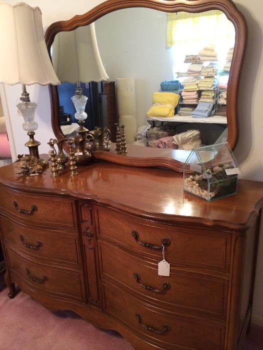 Provincial dresser has full bed, chest, & nightstand to match.