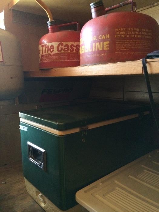                     Gas cans; ice chest