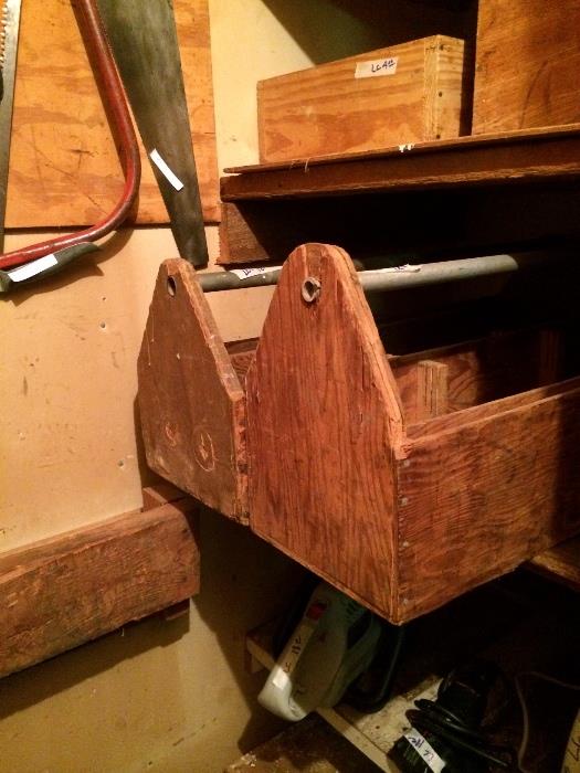             Carpenter's old wooden tool boxes