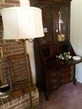      Very nice secretary; floor lamp; magazine rack