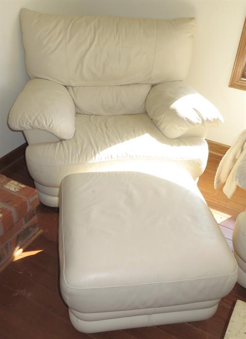 White leather chair and half and ottoman