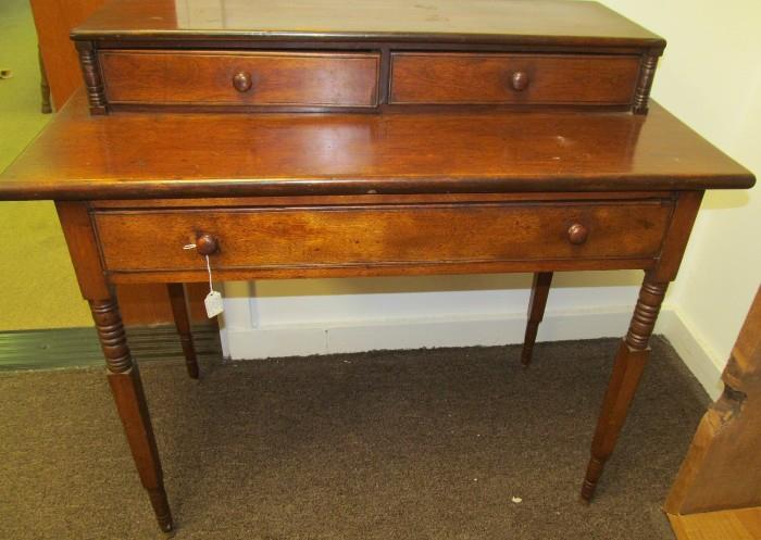 Oak w/walnut stain (?) 2 over 1 drawers writing table circa 1875.