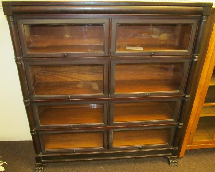 Mahogany double wide 4 stack 8 door lawyer's bookcase with claw feet 55" High X 49 1/2" Wide X 14" Deep