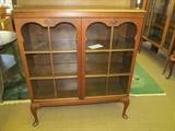 #33 Mahogany 2 door bookcase with 2 shelves and queen ann legs 46" High X 39 1/2" Wide X 13 1/2" Deep