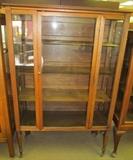 #19 Poplar rectangular 3 wood shelf china cabinet on casters 62" High X 64" High to splash board X 40 1/2' Wide X 16" Deep