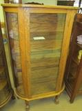 #15 Oak flat front curved side glass china cabinet 3 glass shelves 62 1/2" High X 36 1/2" Wide X 14" Deep