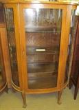 #7 Oak Larkin Furniture Co. bow front china cabinet 3 wood shelves 60 1/2" High X 41" Wide X 17" Deep