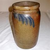 Stoneware Crock with Feathered Design 